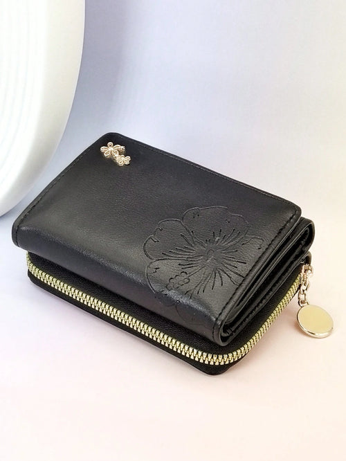Cute Foldable Short PU Leather Wallet, Fashionable Young Women's Zipper Large Capacity Card Holder Coin Purse