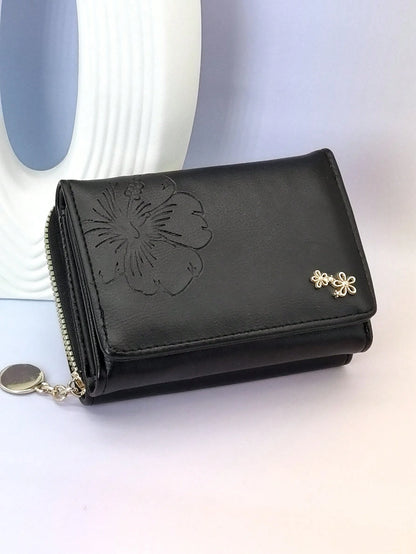 Cute Foldable Short PU Leather Wallet, Fashionable Young Women's Zipper Large Capacity Card Holder Coin Purse