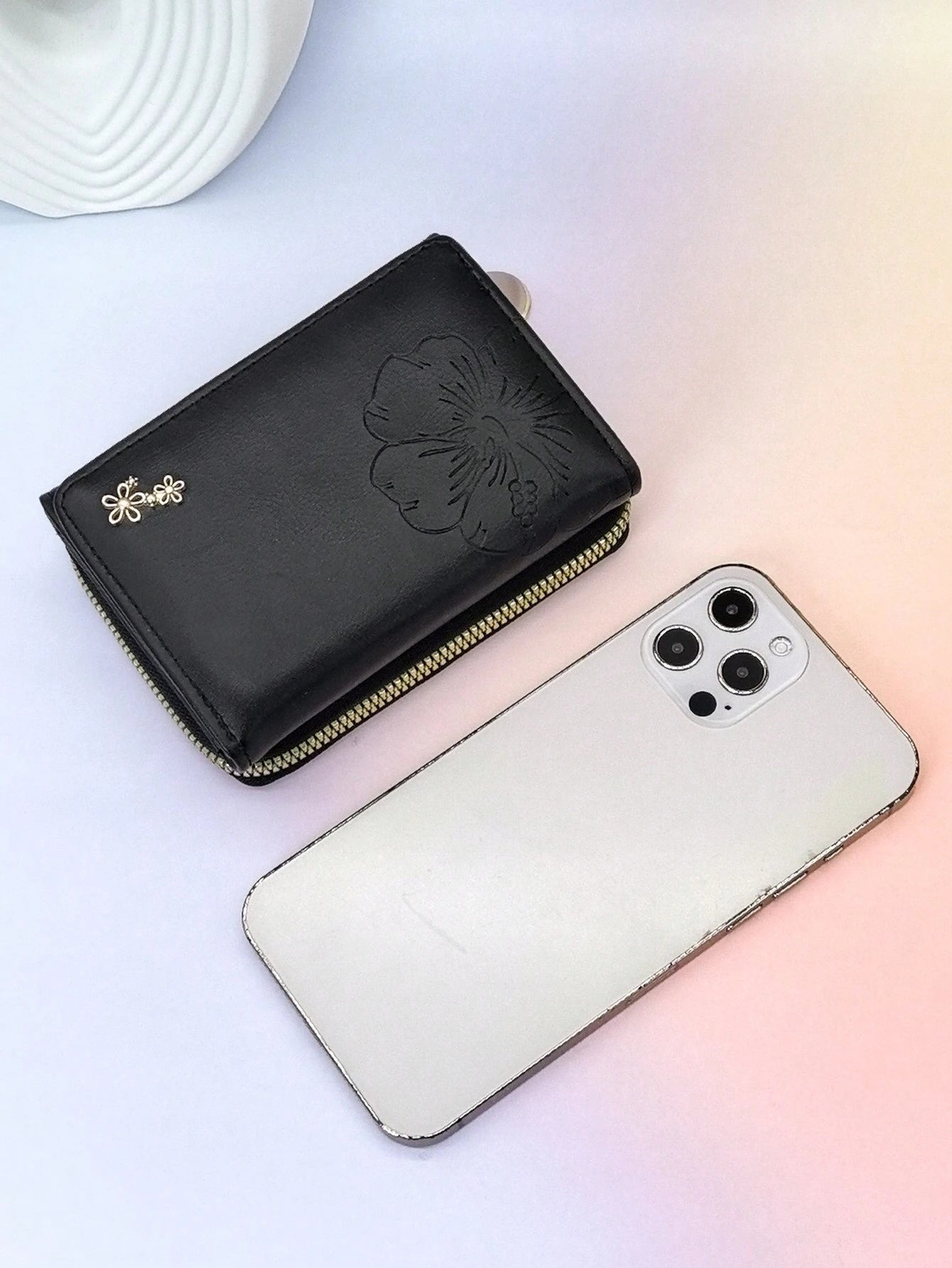 Cute Foldable Short PU Leather Wallet, Fashionable Young Women's Zipper Large Capacity Card Holder Coin Purse