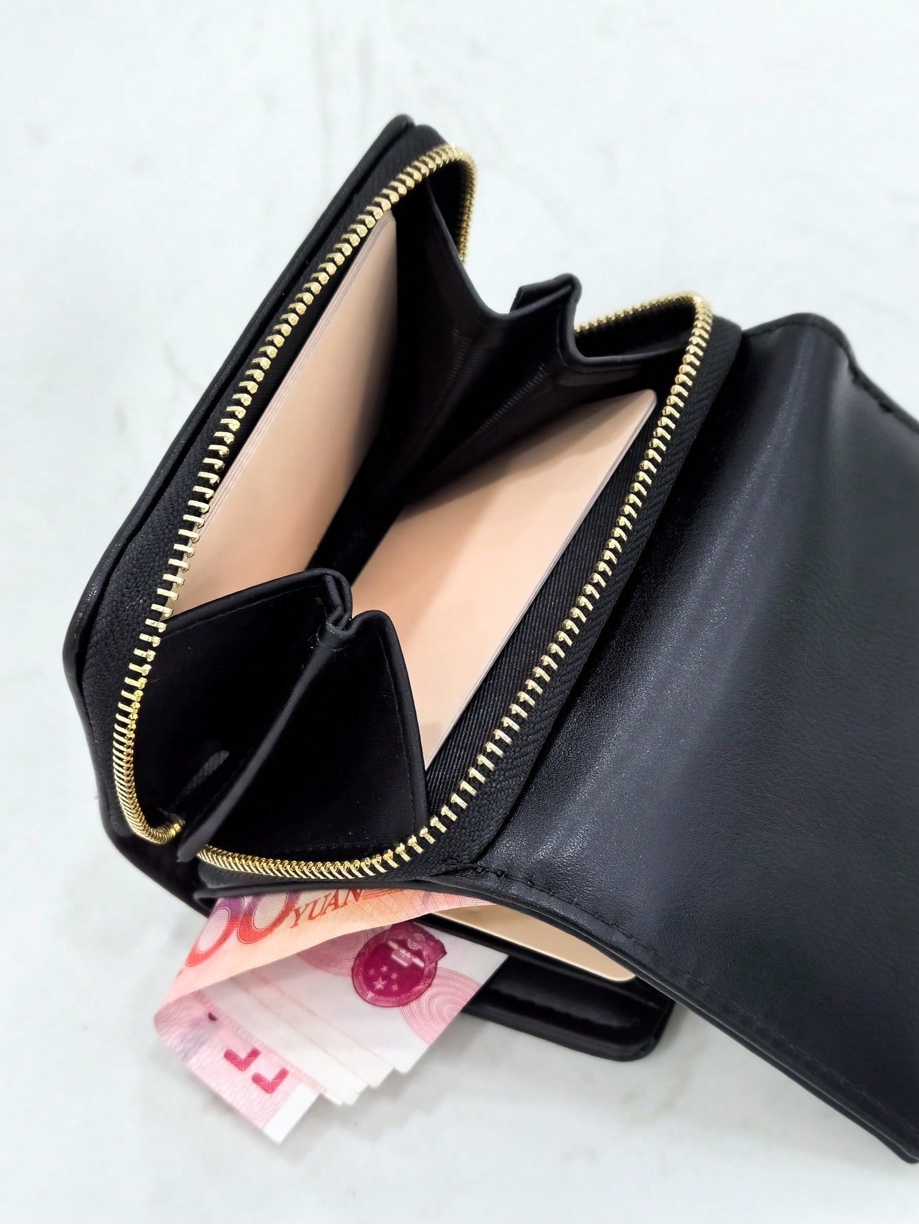 Cute Foldable Short PU Leather Wallet, Fashionable Young Women's Zipper Large Capacity Card Holder Coin Purse