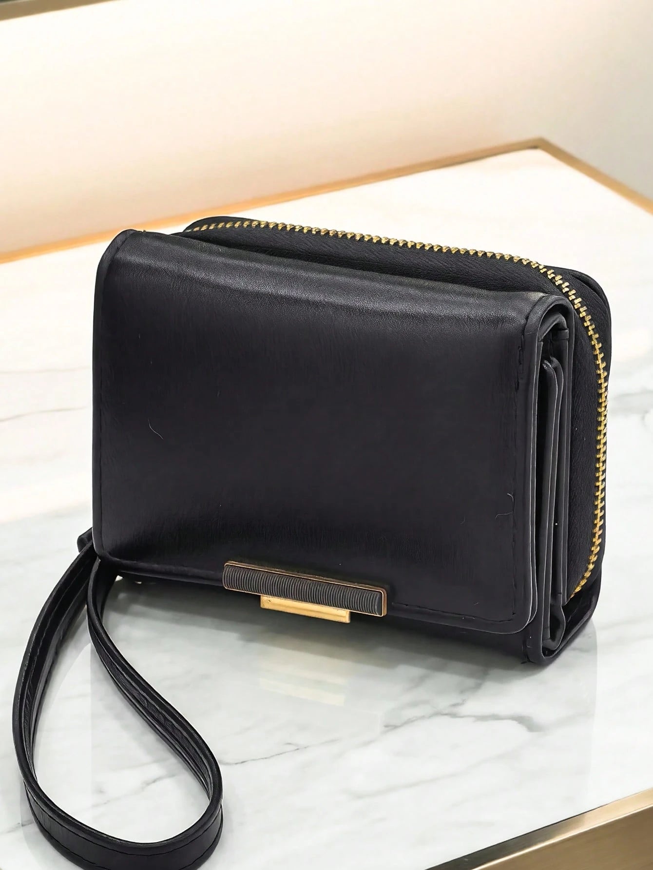 Cute Foldable Short PU Leather Wallet, Fashionable Young Women's Zipper Large Capacity Card Holder Coin Purse