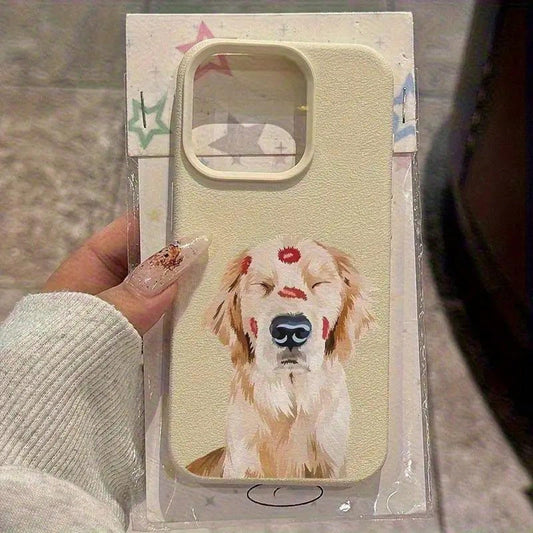 Cute Golden Retriever Pattern Lychee Texture Phone Case High-Quality Protective Case Suitable For IPhone 16/15/14/13/12 11 Pro Max Series And 12 Pro 13 Pro Max 14 Plus 15 Plus 16 Plus 14 Pro 15 Pro Ma