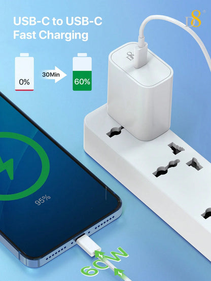 D8 20W USB C Fast Charger (ETL Listed)- PD Power Wall Charger With 3.3ft USB-C To USBC Cable, Fast Charging For IP 17/16/16 Pro/15/15 Plus/15 Pro/15 Pro Max, Air 4/5, Pro 12.9/11, Women-Friendly Type