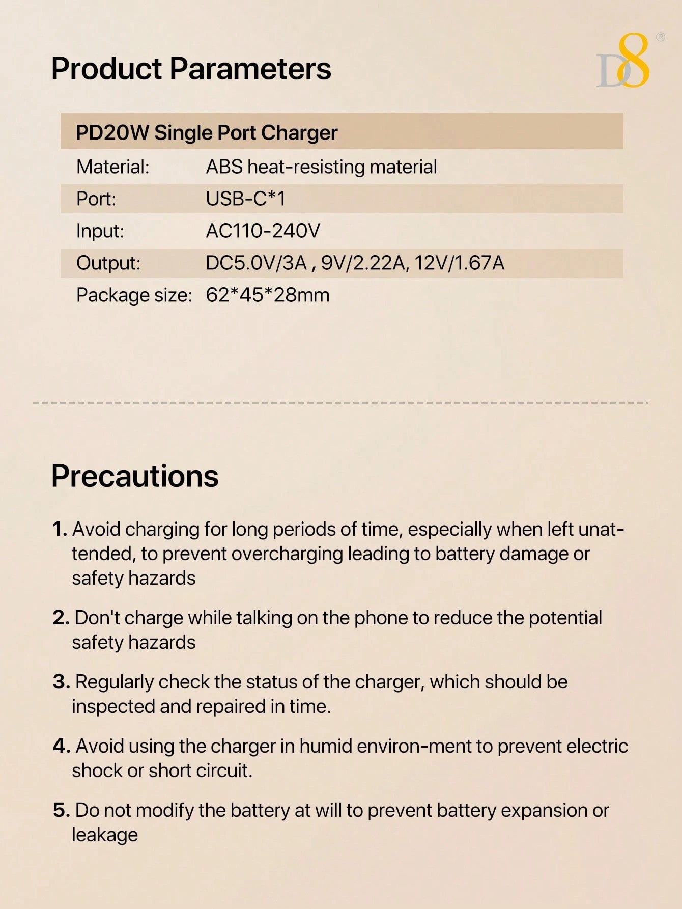 D8 20W USB C Fast Charger (ETL Listed)- PD Power Wall Charger With 3.3ft USB-C To USBC Cable, Fast Charging For IP 17/16/16 Pro/15/15 Plus/15 Pro/15 Pro Max, Air 4/5, Pro 12.9/11, Women-Friendly Type