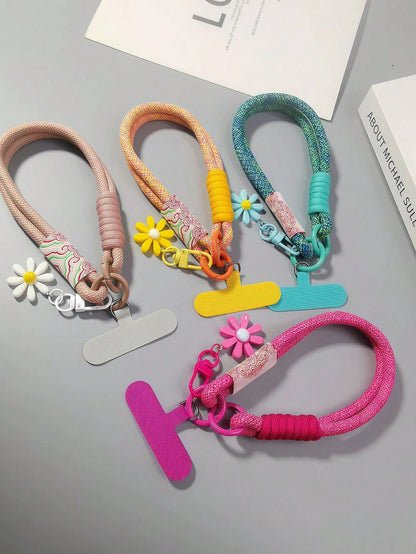 Daisy Decorative Lanyard, Cute Woven Wrist Strap, Unisex Phone Anti-Lost String, Phone Cord With Clip