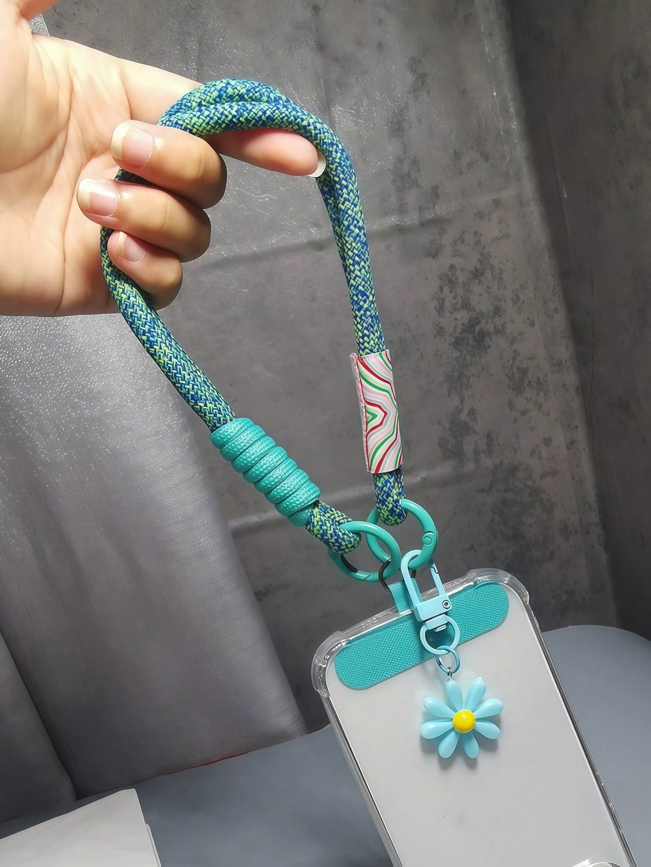 Daisy Decorative Lanyard, Cute Woven Wrist Strap, Unisex Phone Anti-Lost String, Phone Cord With Clip