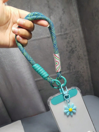 Daisy Decorative Lanyard, Cute Woven Wrist Strap, Unisex Phone Anti-Lost String, Phone Cord With Clip