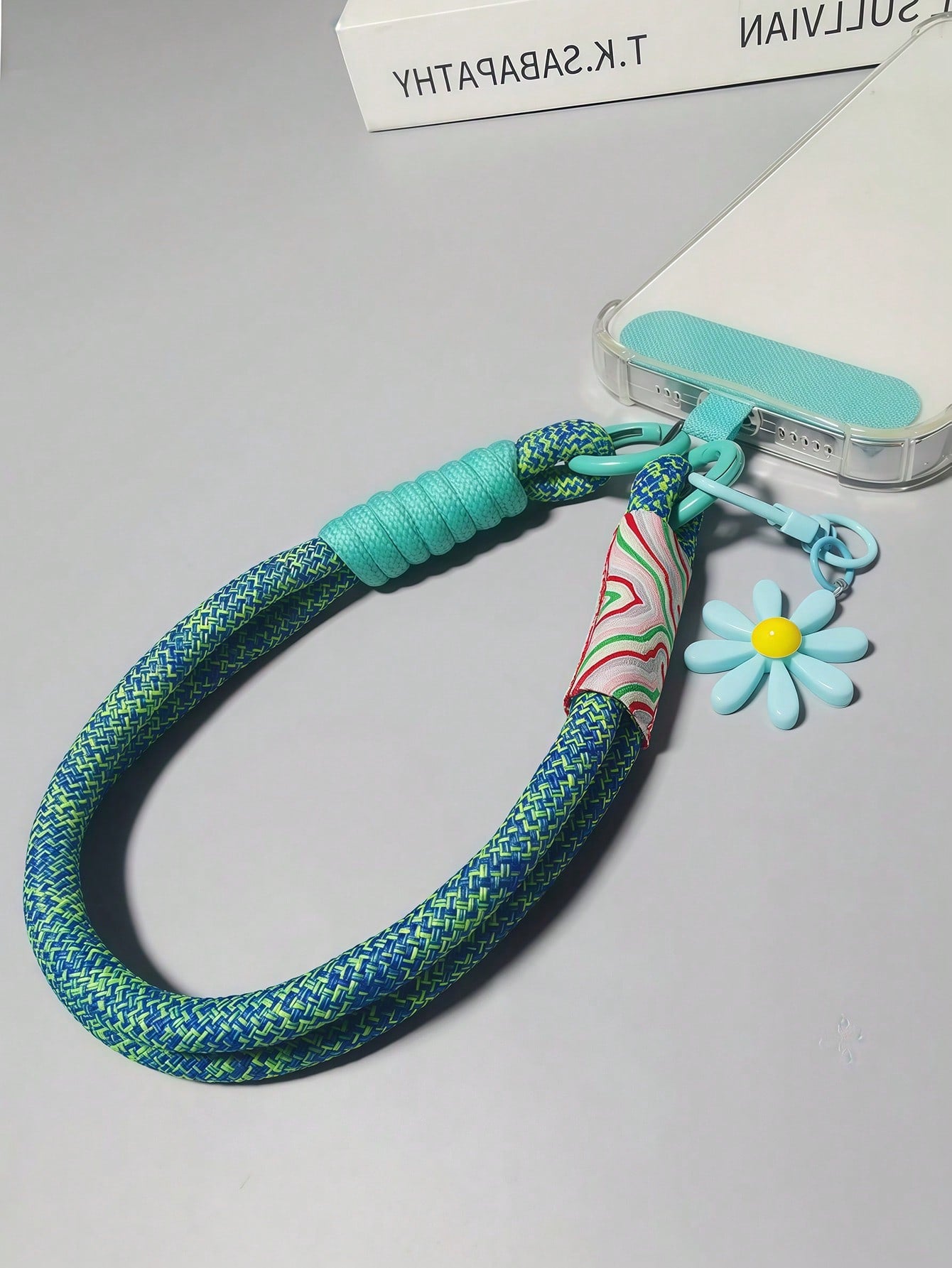 Daisy Decorative Lanyard, Cute Woven Wrist Strap, Unisex Phone Anti-Lost String, Phone Cord With Clip