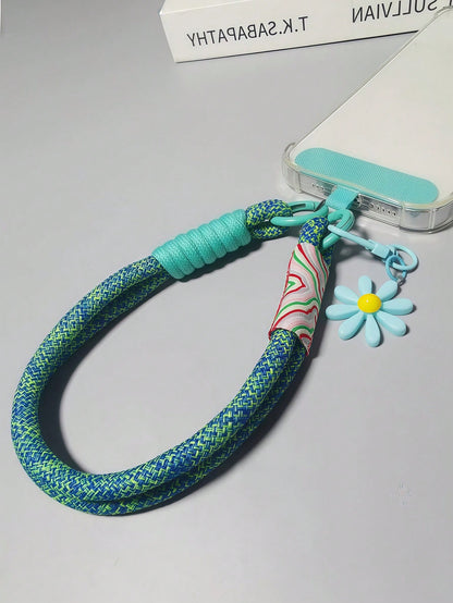 Daisy Decorative Lanyard, Cute Woven Wrist Strap, Unisex Phone Anti-Lost String, Phone Cord With Clip