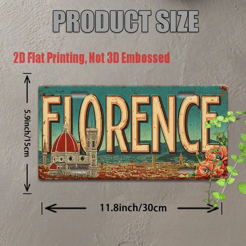 Decorative 2D Flat Surface Only, [], 2D Flat Surface Printing, 11.8inch Piece, Vintage Metal License Plate, Outdoor Wall Decoration (1 * 5.9inch ), Florence Italy Cathedral Cityscape Aluminum Sign, Su