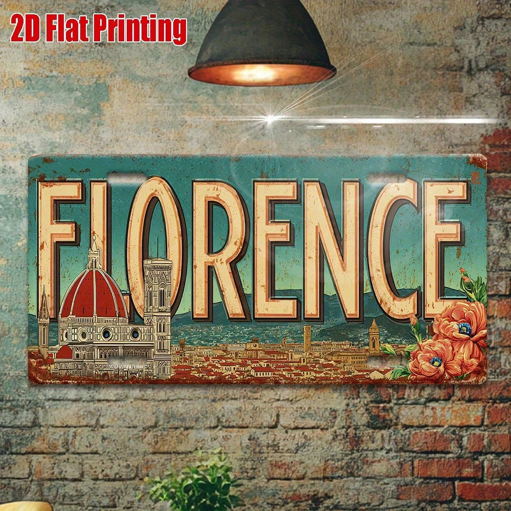 Decorative 2D Flat Surface Only, [], 2D Flat Surface Printing, 11.8inch Piece, Vintage Metal License Plate, Outdoor Wall Decoration (1 * 5.9inch ), Florence Italy Cathedral Cityscape Aluminum Sign, Su