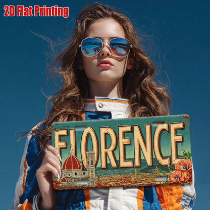 Decorative 2D Flat Surface Only, [], 2D Flat Surface Printing, 11.8inch Piece, Vintage Metal License Plate, Outdoor Wall Decoration (1 * 5.9inch ), Florence Italy Cathedral Cityscape Aluminum Sign, Su