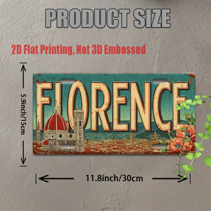 Decorative 2D Flat Surface Only, [], 2D Flat Surface Printing, 11.8inch Piece, Vintage Metal License Plate, Outdoor Wall Decoration (1 * 5.9inch ), Florence Italy Cathedral Cityscape Aluminum Sign, Su