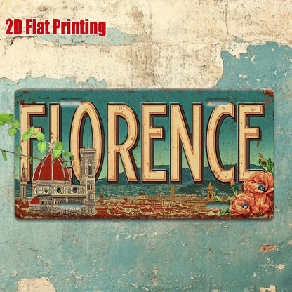 Decorative 2D Flat Surface Only, [], 2D Flat Surface Printing, 11.8inch Piece, Vintage Metal License Plate, Outdoor Wall Decoration (1 * 5.9inch ), Florence Italy Cathedral Cityscape Aluminum Sign, Su