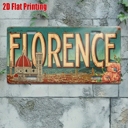 Decorative 2D Flat Surface Only, [], 2D Flat Surface Printing, 11.8inch Piece, Vintage Metal License Plate, Outdoor Wall Decoration (1 * 5.9inch ), Florence Italy Cathedral Cityscape Aluminum Sign, Su