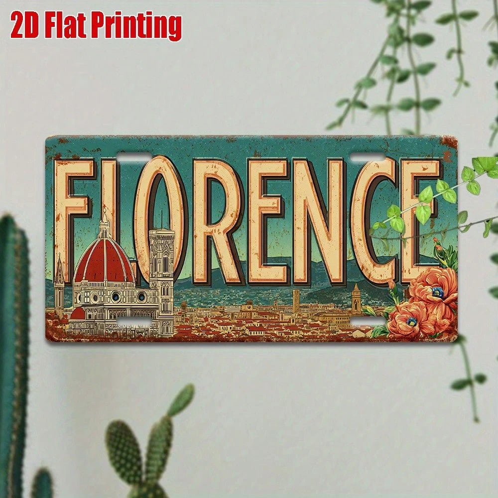 Decorative 2D Flat Surface Only, [], 2D Flat Surface Printing, 11.8inch Piece, Vintage Metal License Plate, Outdoor Wall Decoration (1 * 5.9inch ), Florence Italy Cathedral Cityscape Aluminum Sign, Su