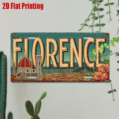 Decorative 2D Flat Surface Only, [], 2D Flat Surface Printing, 11.8inch Piece, Vintage Metal License Plate, Outdoor Wall Decoration (1 * 5.9inch ), Florence Italy Cathedral Cityscape Aluminum Sign, Su
