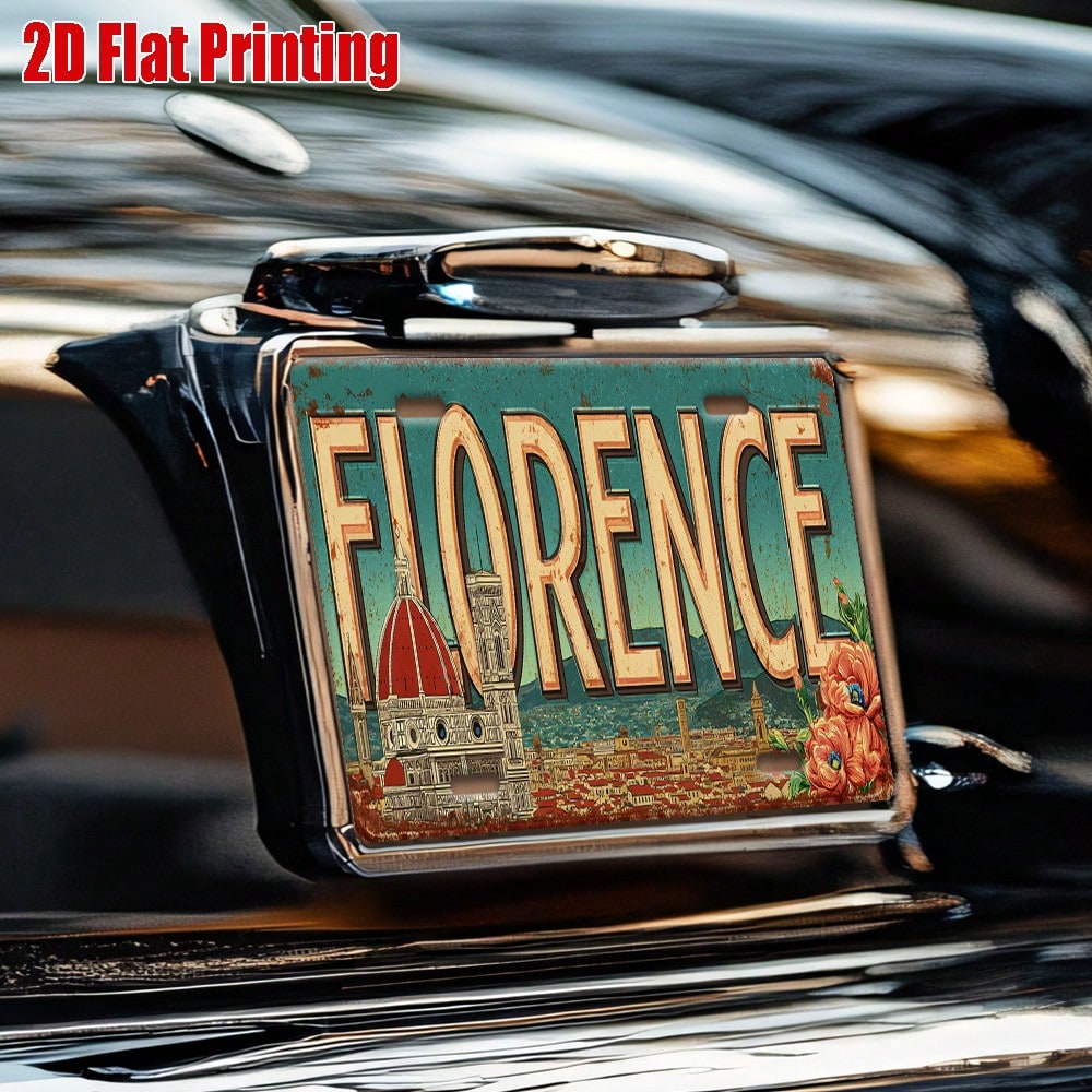 Decorative 2D Flat Surface Only, [], 2D Flat Surface Printing, 11.8inch Piece, Vintage Metal License Plate, Outdoor Wall Decoration (1 * 5.9inch ), Florence Italy Cathedral Cityscape Aluminum Sign, Su