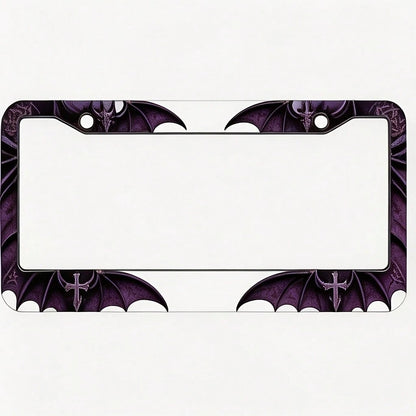 Decorative Purposes Only. Square Aluminum License Plate Frame Protective Cover In Dark Purple-Black With Gothic Bat And Pattern. Car License Plate Decorative Frame 31x16CM/12.2x 6.3inch Rust-Proof Wit