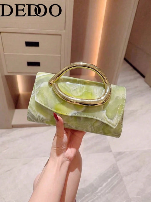 Dedoo 1pc Fashion Metal Decor Mini Clutch Bag, Elegant Shiny Metal Strip Embellished Women's Handbag, Suitable For Evening Gown, Party, Wedding, Ball And Other Formal Occasions, With Metal Chain