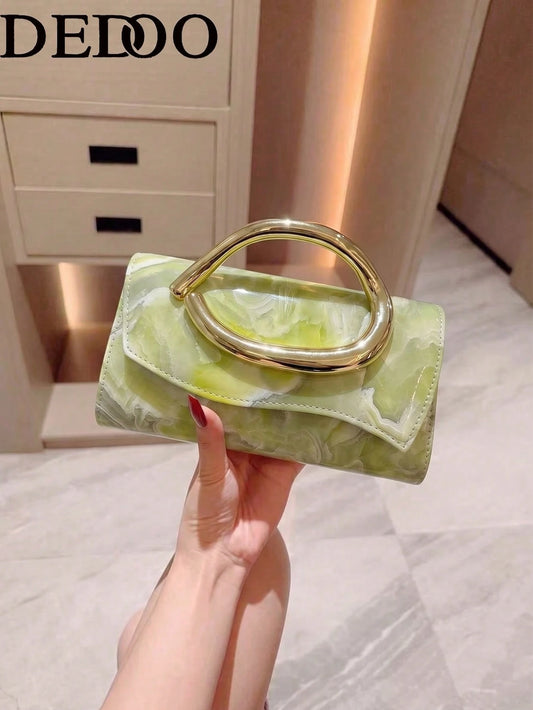 Dedoo 1pc Fashion Metal Decor Mini Clutch Bag, Elegant Shiny Metal Strip Embellished Women's Handbag, Suitable For Evening Gown, Party, Wedding, Ball And Other Formal Occasions, With Metal Chain