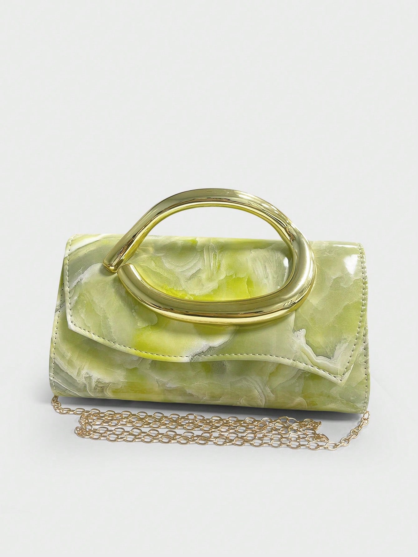 Dedoo 1pc Fashion Metal Decor Mini Clutch Bag, Elegant Shiny Metal Strip Embellished Women's Handbag, Suitable For Evening Gown, Party, Wedding, Ball And Other Formal Occasions, With Metal Chain