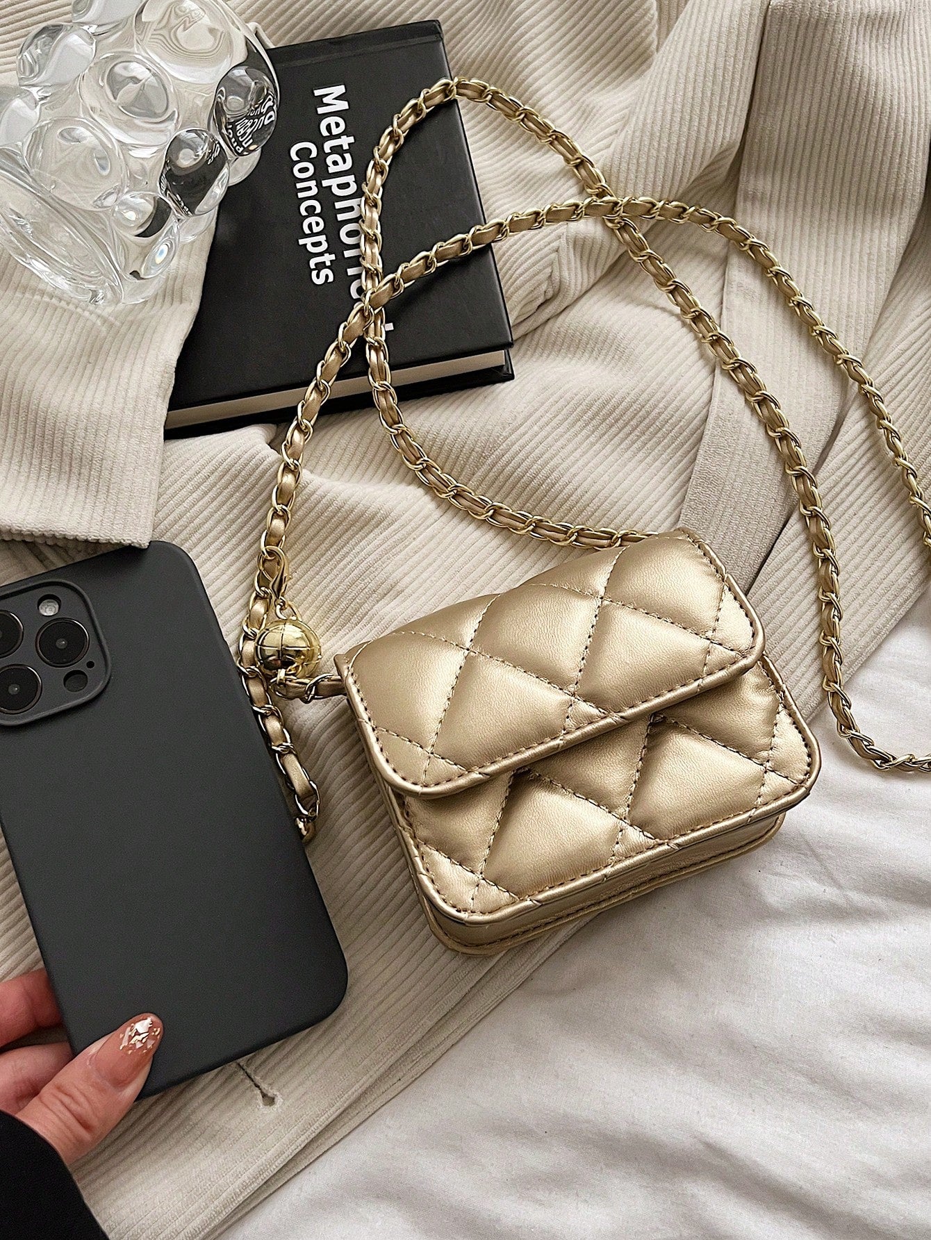 Dedoo Popular Spring/Summer Premium Texture Mini Lipstick Bag, Chain Shoulder Strap, Can Be Carried On Shoulder Or Underarm