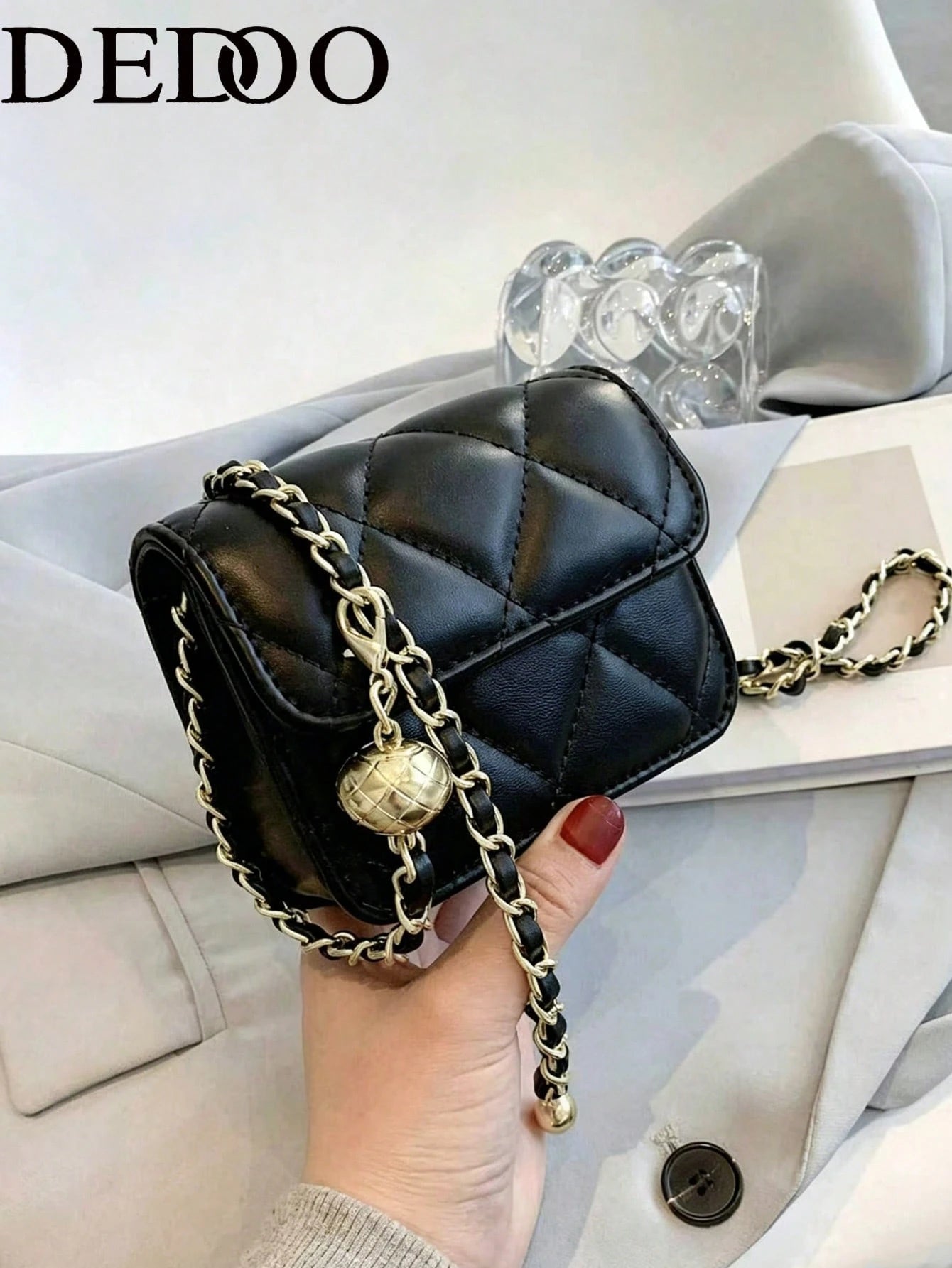Dedoo Popular Spring/Summer Premium Texture Mini Lipstick Bag, Chain Shoulder Strap, Can Be Carried On Shoulder Or Underarm