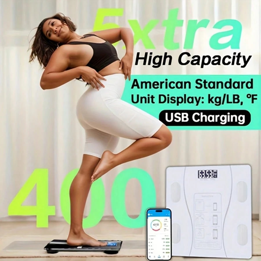 Digital Bathroom Scale, Electronic Body Scale, 400 Lbs Capacity- Accurate, Easy-To-Read Backlit HD LCD Display And Temperature Display, USB Rechargeable, Switchable Between Kilograms And Pounds, Ide