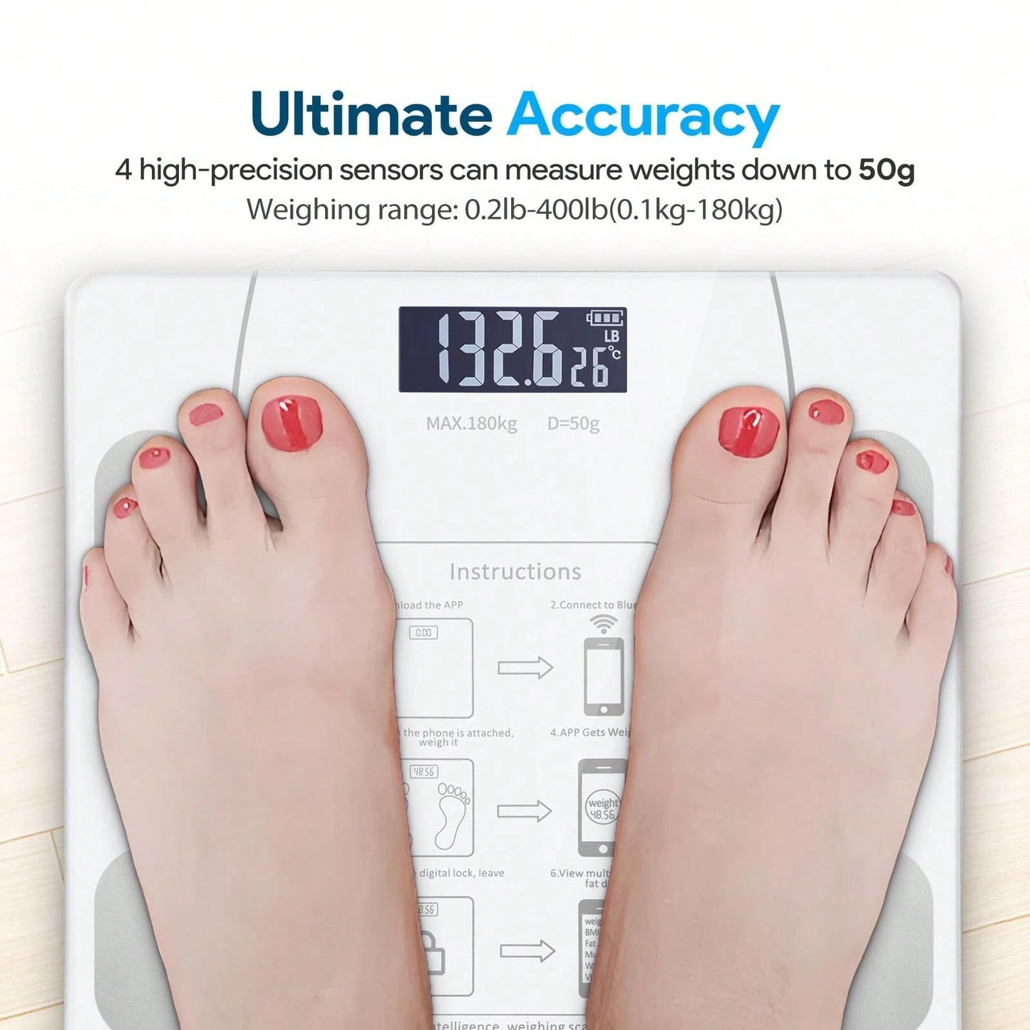 Digital Bathroom Scale, Electronic Body Scale, 400 Lbs Capacity- Accurate, Easy-To-Read Backlit HD LCD Display And Temperature Display, USB Rechargeable, Switchable Between Kilograms And Pounds, Ide