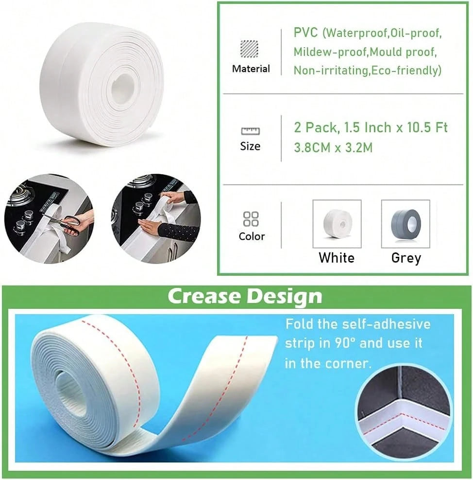 Dirty Old Caulk? Cover It In Minutes- 1-Pack Self-Adhesive Caulk Tape, 1.5" * 10.5Ft Waterproof Seal Strip For Bathroom, Kitchen, Bathtub & Toilet