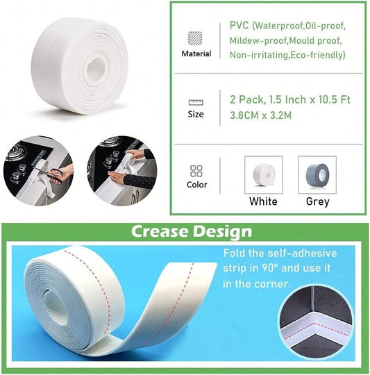 Dirty Old Caulk? Cover It In Minutes- 1-Pack Self-Adhesive Caulk Tape, 1.5" * 10.5Ft Waterproof Seal Strip For Bathroom, Kitchen, Bathtub & Toilet