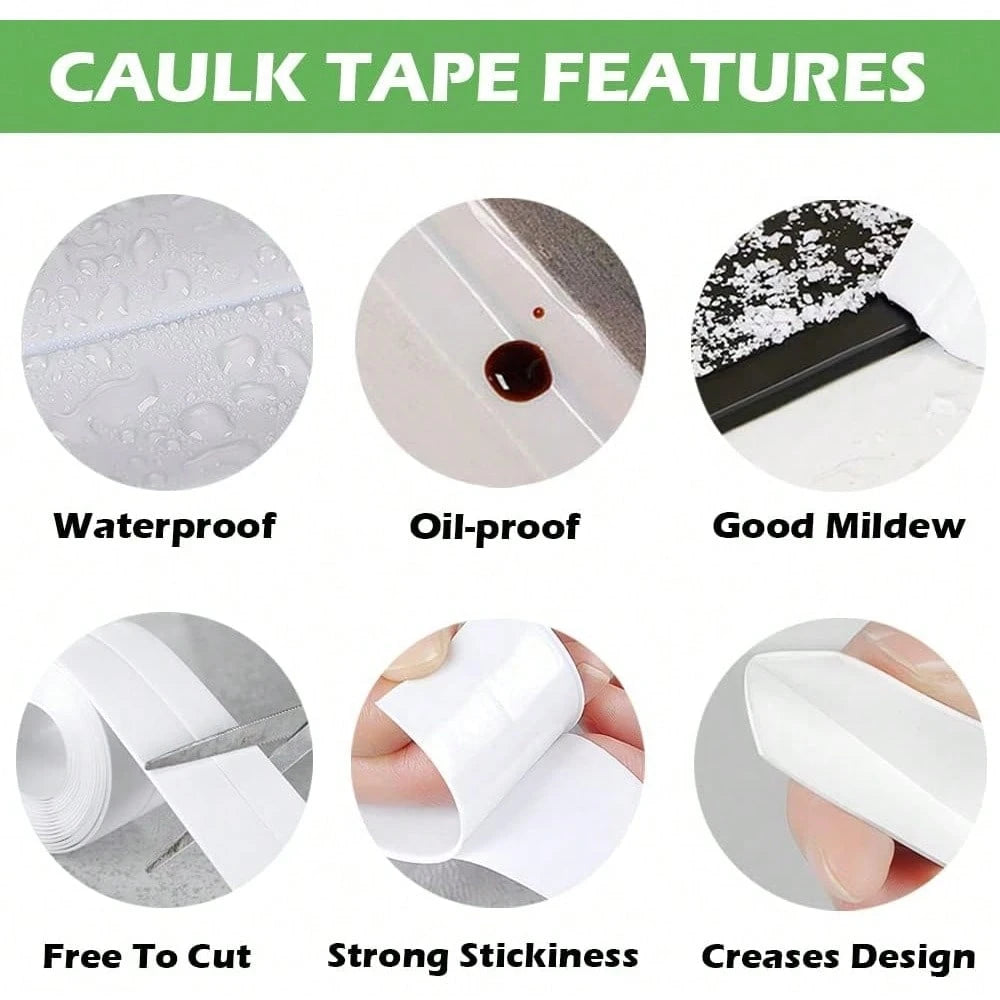 Dirty Old Caulk? Cover It In Minutes- 1-Pack Self-Adhesive Caulk Tape, 1.5" * 10.5Ft Waterproof Seal Strip For Bathroom, Kitchen, Bathtub & Toilet
