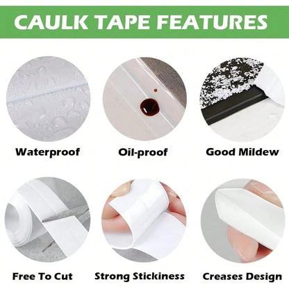 Dirty Old Caulk? Cover It In Minutes- 1-Pack Self-Adhesive Caulk Tape, 1.5" * 10.5Ft Waterproof Seal Strip For Bathroom, Kitchen, Bathtub & Toilet
