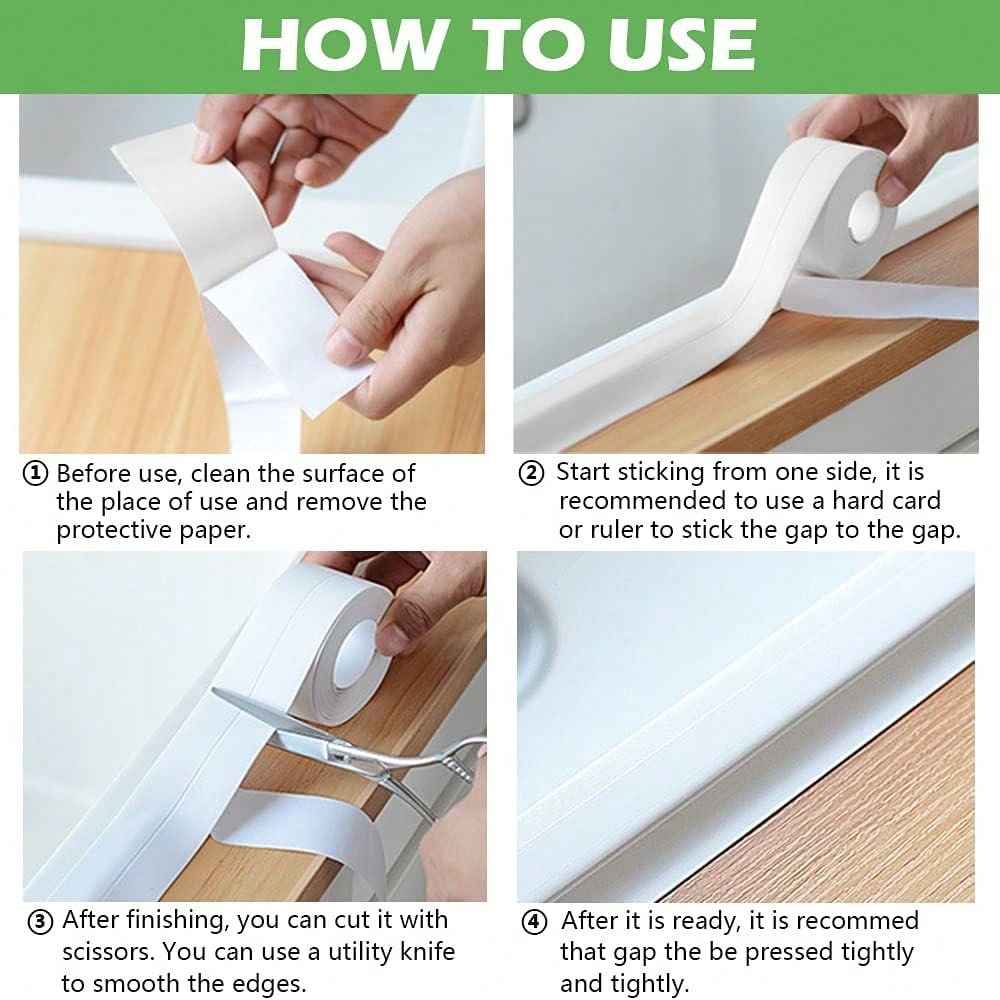 Dirty Old Caulk? Cover It In Minutes- 1-Pack Self-Adhesive Caulk Tape, 1.5" * 10.5Ft Waterproof Seal Strip For Bathroom, Kitchen, Bathtub & Toilet