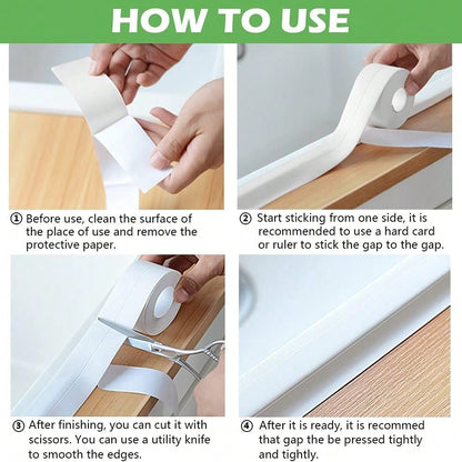 Dirty Old Caulk? Cover It In Minutes- 1-Pack Self-Adhesive Caulk Tape, 1.5" * 10.5Ft Waterproof Seal Strip For Bathroom, Kitchen, Bathtub & Toilet