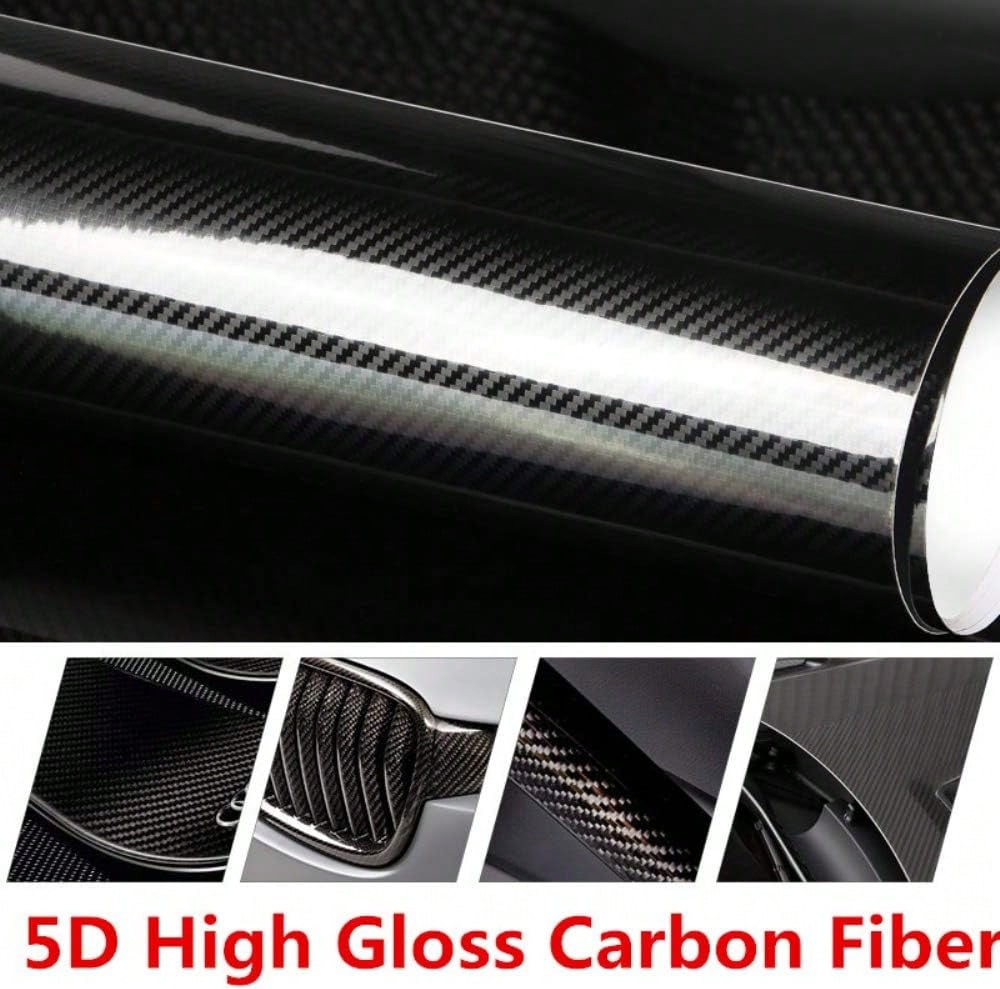 DIYAH 5D High Gloss Black Carbon Fiber Vinyl 12" X 60"/ 1 FT X 5 FT Bubble Free Air Release Car Wrap Film Automotive DIY Decals With Hand Tools