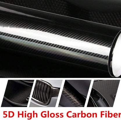 DIYAH 5D High Gloss Black Carbon Fiber Vinyl 12" X 60"/ 1 FT X 5 FT Bubble Free Air Release Car Wrap Film Automotive DIY Decals With Hand Tools