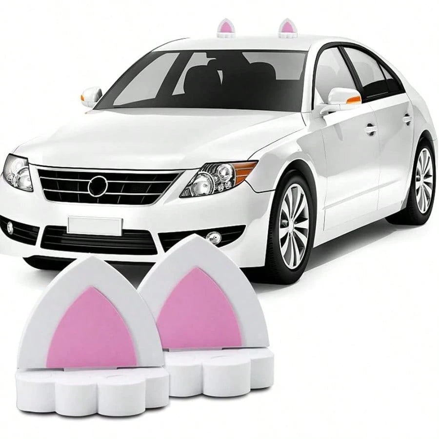 DPair Of Cat Ears Car Roof Refit Styling EVA Foam 3D Sticker White 7001