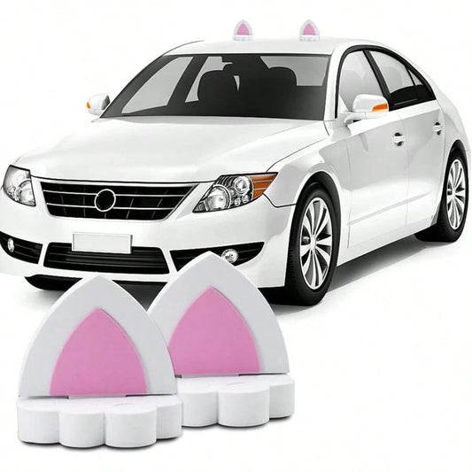 DPair Of Cat Ears Car Roof Refit Styling EVA Foam 3D Sticker White 7001