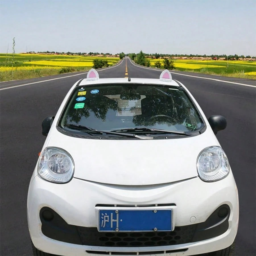 DPair Of Cat Ears Car Roof Refit Styling EVA Foam 3D Sticker White 7001