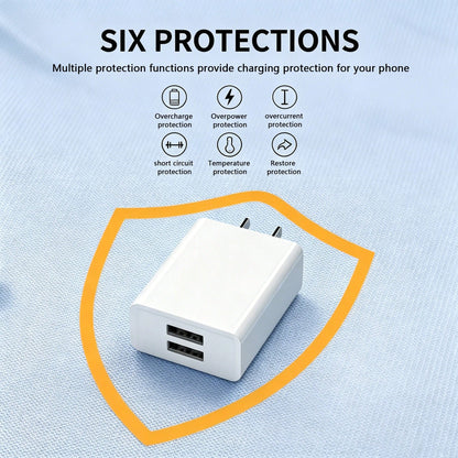 Dual USB Wall Charger Adapter Fast Charging, Dual Port Plug For Smartphones- US Plug, Compatible With IPhone 17/16/15/14/13/12/11 Pro Max/XS/X/SE/2022, Suitable For Office, School, Dorm And Home And