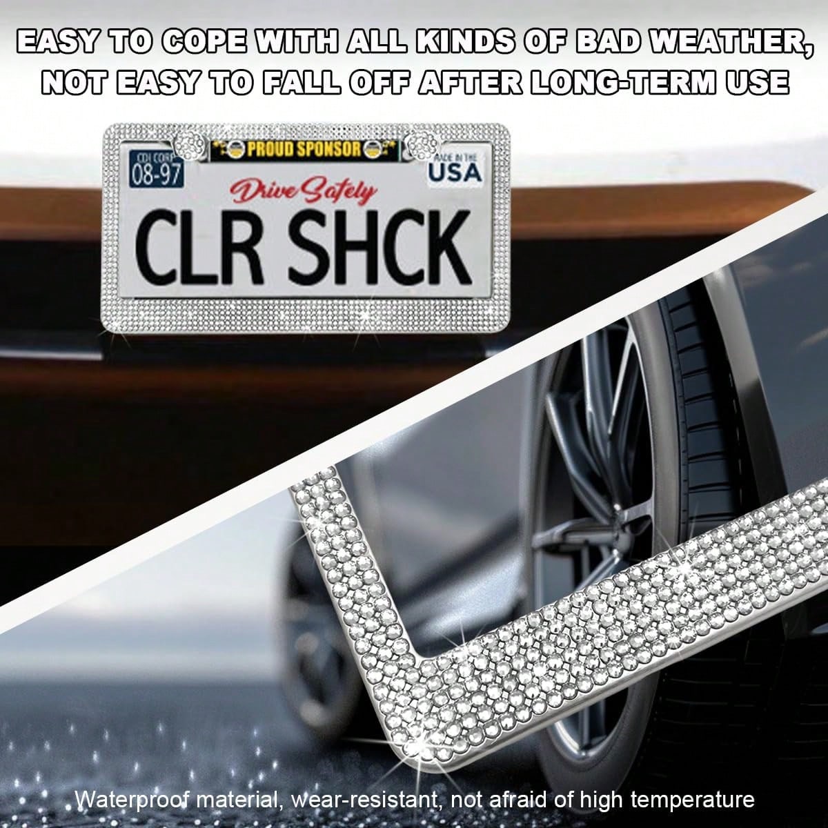 DXNQ Bling License Plate Frame, Sparkly Rhinestone Diamond License Plate Cover With Crystal Screws Caps, Glitter Crystal Stainless Steel License