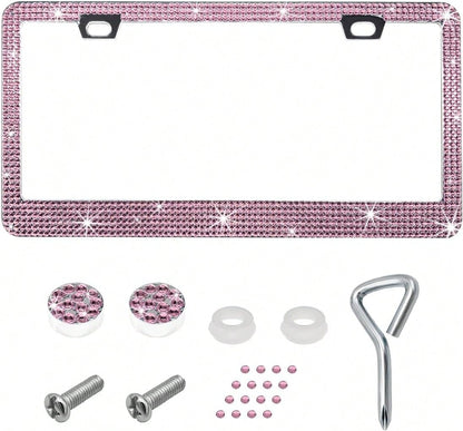 DXNQ Bling License Plate Frame, Sparkly Rhinestone Diamond License Plate Cover With Crystal Screws Caps, Glitter Crystal Stainless Steel License