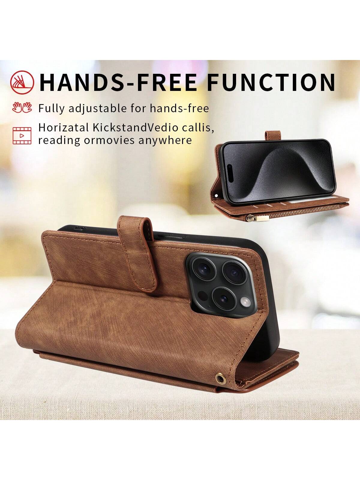 eaacaa Leather Wallet Card Holder Shockproof Flip Phone Case 1pc Vintage Flip Wallet Phone Case With Card Slots, Wrist Strap, Anti-Theft Protection Compatible With Iphone 17 Pro Max/17 Pro/AIR/17/17e