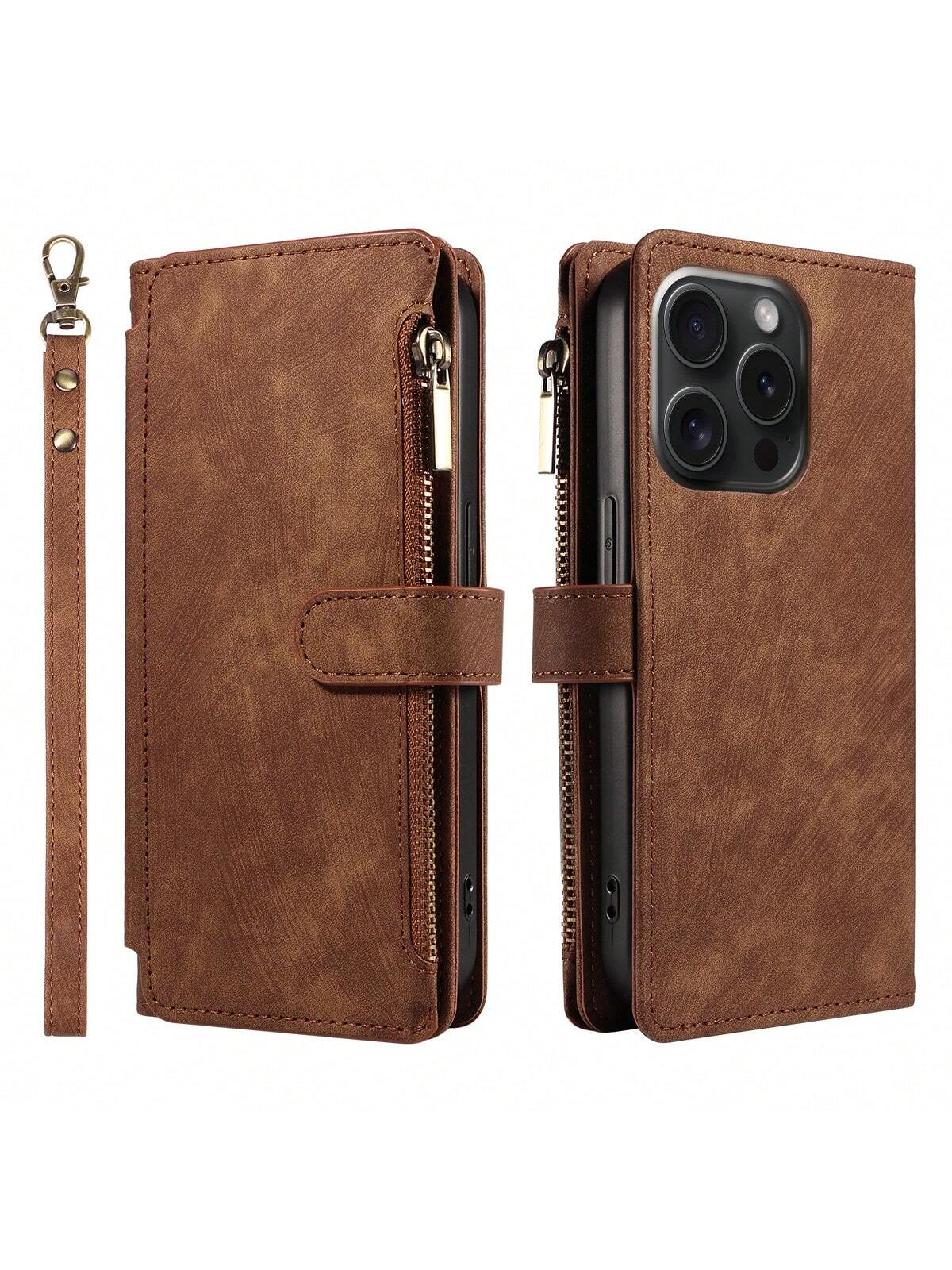 eaacaa Leather Wallet Card Holder Shockproof Flip Phone Case 1pc Vintage Flip Wallet Phone Case With Card Slots, Wrist Strap, Anti-Theft Protection Compatible With Iphone 17 Pro Max/17 Pro/AIR/17/17e