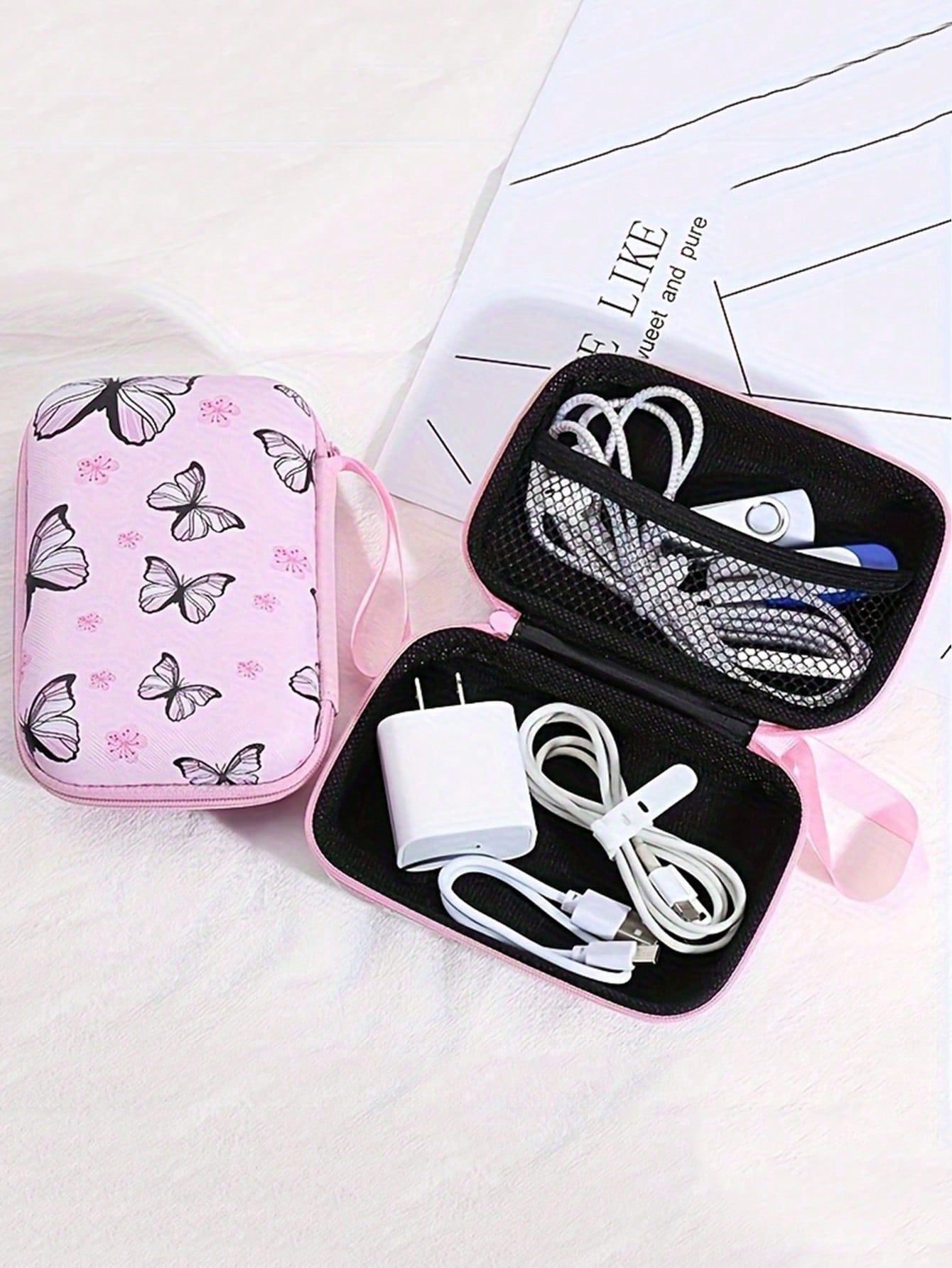 Earphone Data Cable Charger Organizer Storage Bag, Cartoon Creative Shockproof Zipper Box Cable Organizer