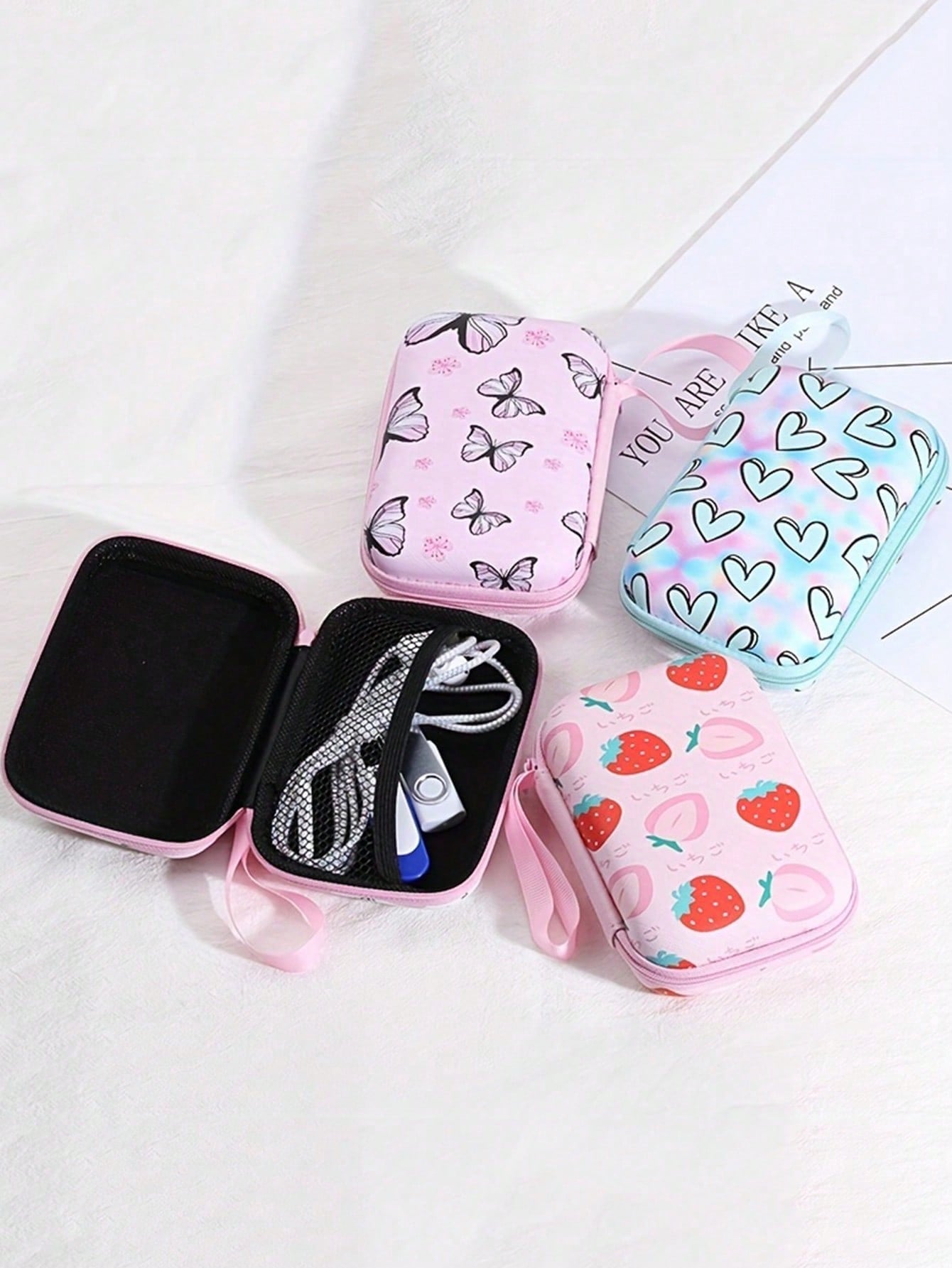 Earphone Data Cable Charger Organizer Storage Bag, Cartoon Creative Shockproof Zipper Box Cable Organizer