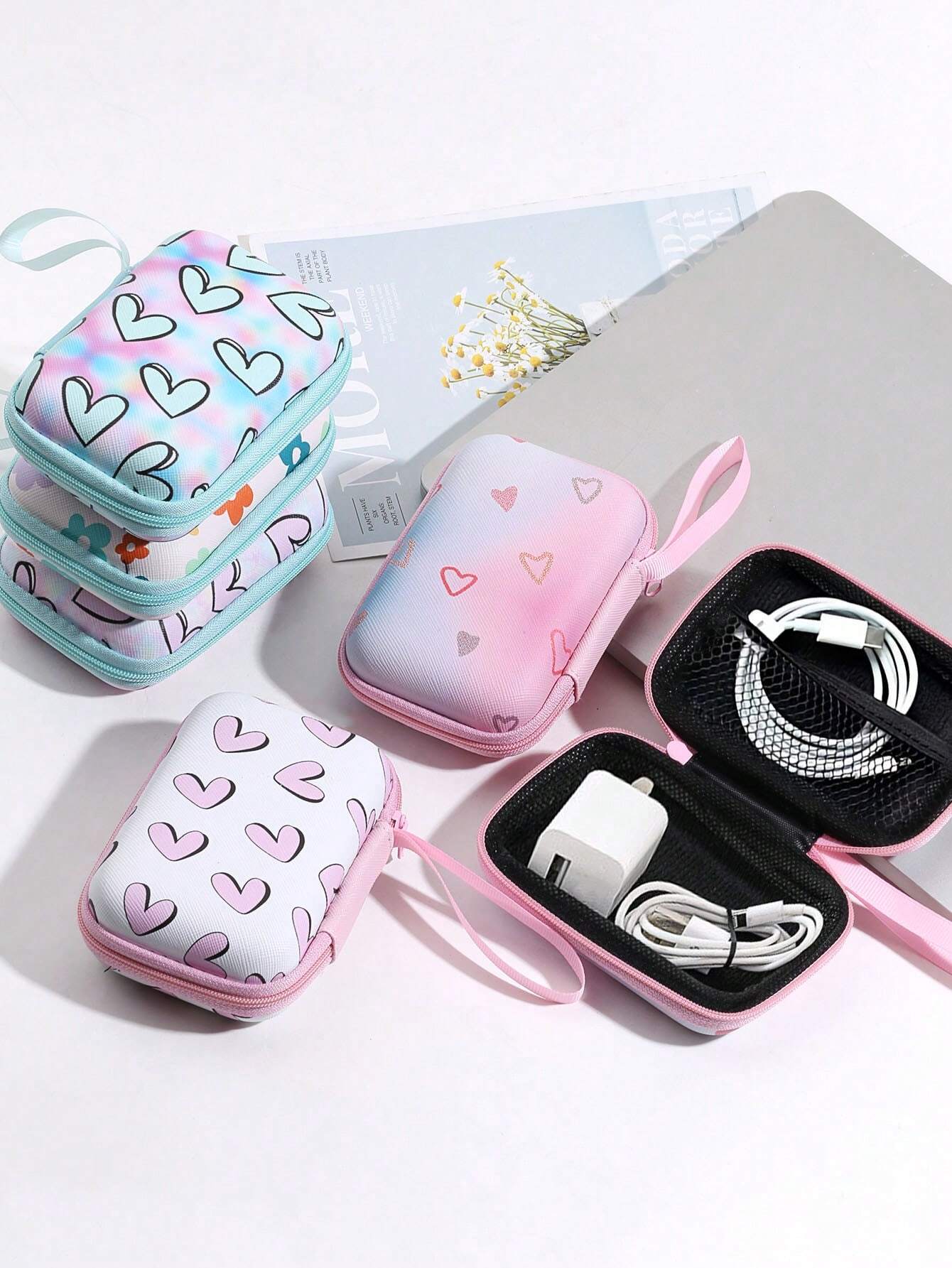 Earphone Data Cable Charger Organizer Storage Bag, Cartoon Creative Shockproof Zipper Box Cable Organizer