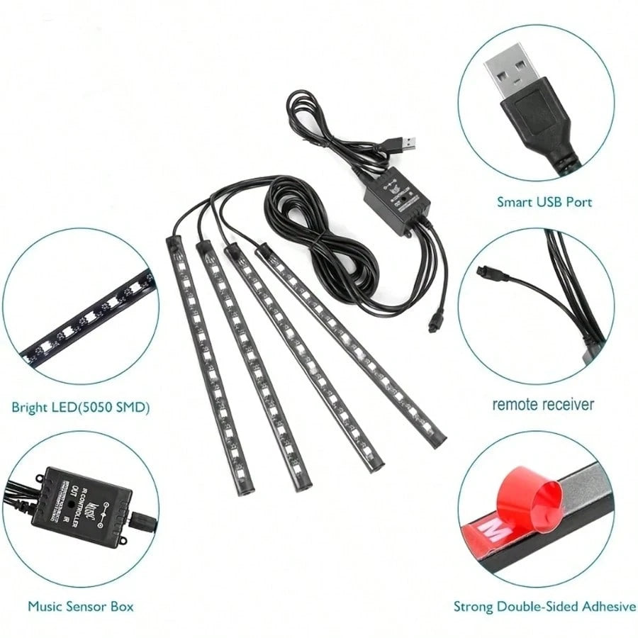 Easy Installation, Automotive High Brightness Neon Kits, Automotive LED Light Strips, Interior Lights, Christmas Decorations, USB Neon Accessories, Ambiance Light Strips, Foot Space Neon Kits, Without